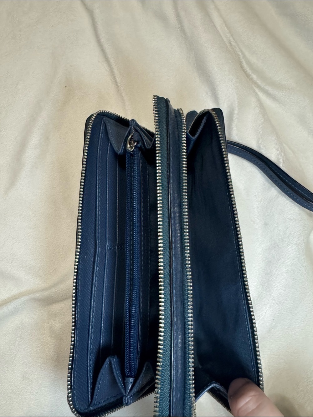 Coach Navy Pebbled Leather Zip Wristlet - Picture 6 of 7